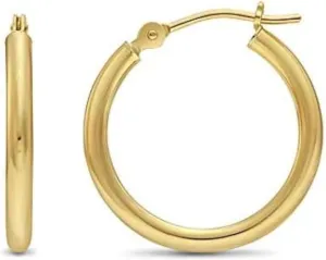 10K Yellow Gold Classic Shiny Polished Hoop Earrings, Plain Round Gold Hoops, Gold Earrings for Women and Men, 10K Real Gold