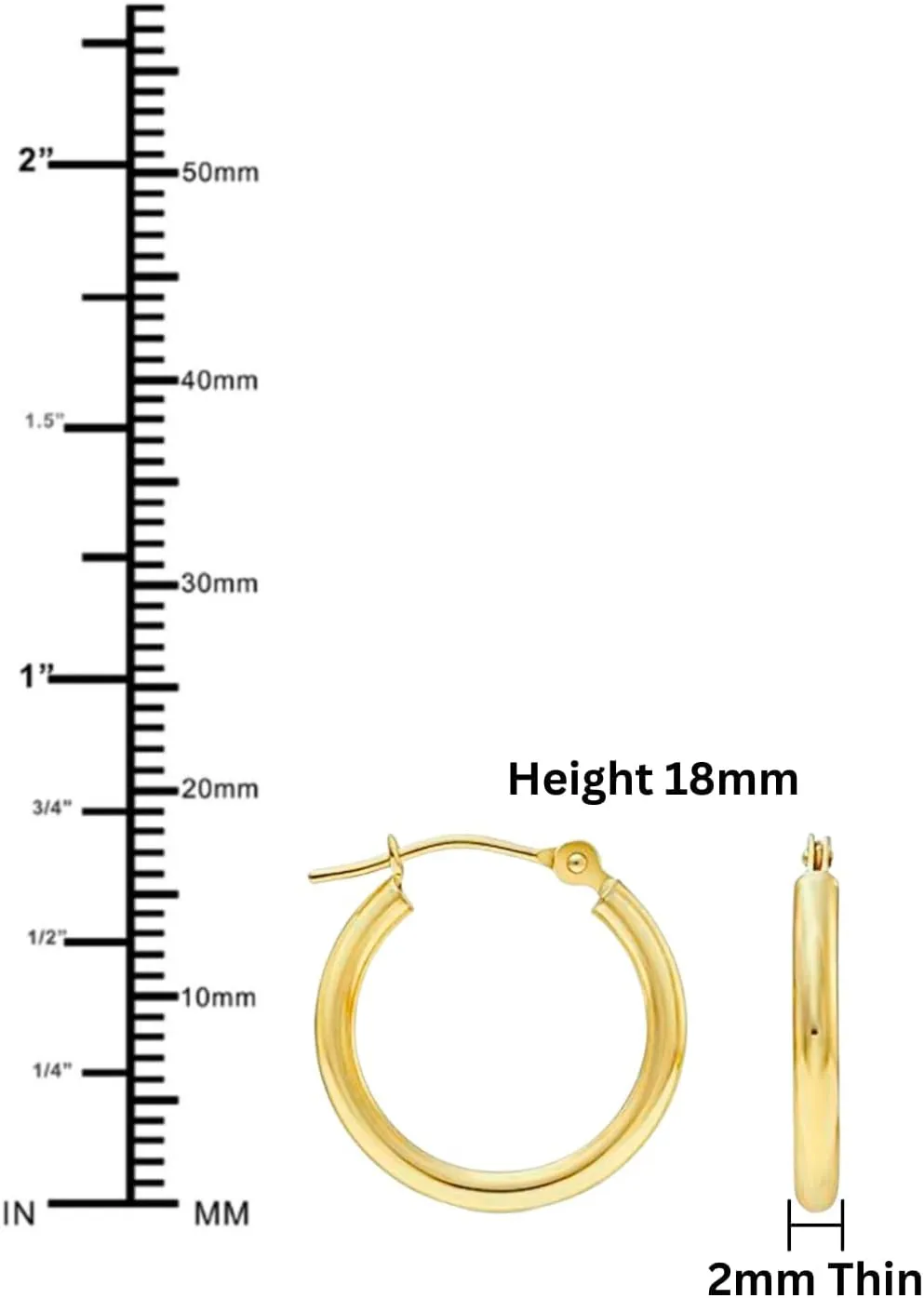 10K Yellow Gold Classic Shiny Polished Hoop Earrings, Plain Round Gold Hoops, Gold Earrings for Women and Men, 10K Real Gold