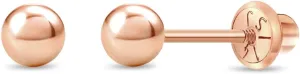 14k Rose Gold Girl's Ball Stud Screw Back Earrings for Toddlers & Young Girls - Small Classic Ball Stud Earrings for Young Kids & Preteens - Simple & Elegant Earrings for Children