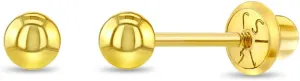 14k Yellow Gold Classic 3,4,5,6mm Ball Screw Back Earrings for Babies, Toddlers & Young Girls - Cute Small Ball Earrings For Little Girls With Safety Screw Backs