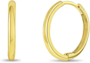 14k Yellow Gold Classic 9mm Polished Endless Hoop Earrings For Babies, Toddlers & Little Girls - Classic Hoop For Young Girls and Preteens
