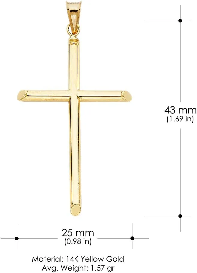14K Yellow Gold Classic Cross Religious Charm Pendant with 1.2mm Box Chain Necklace