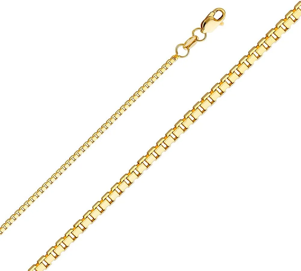 14K Yellow Gold Classic Cross Religious Charm Pendant with 1.2mm Box Chain Necklace