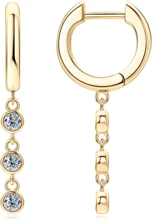 18K Gold over S925 Sterling Silver Diamond Drop Dangle Earrings for Women, Round Classic Huggie Hoop Earring,Elegant Gift for Wife on Christmas