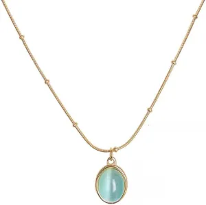 18K Gold-Plated Stainless Steel Mint Green Opal Necklace for Women, 40 5 cm Adjustable Chain, Lightweight 5g, Non-Tarnish Jewelry, Ideal for Gifting.