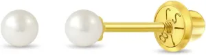 18k Yellow Gold 3mm-6mm Girls' Classic Cultured Pearl Safety Screw Back Earrings - Freshwater Cultured Pearl Earrings for Infants, Toddlers, Little Girls, and Teens