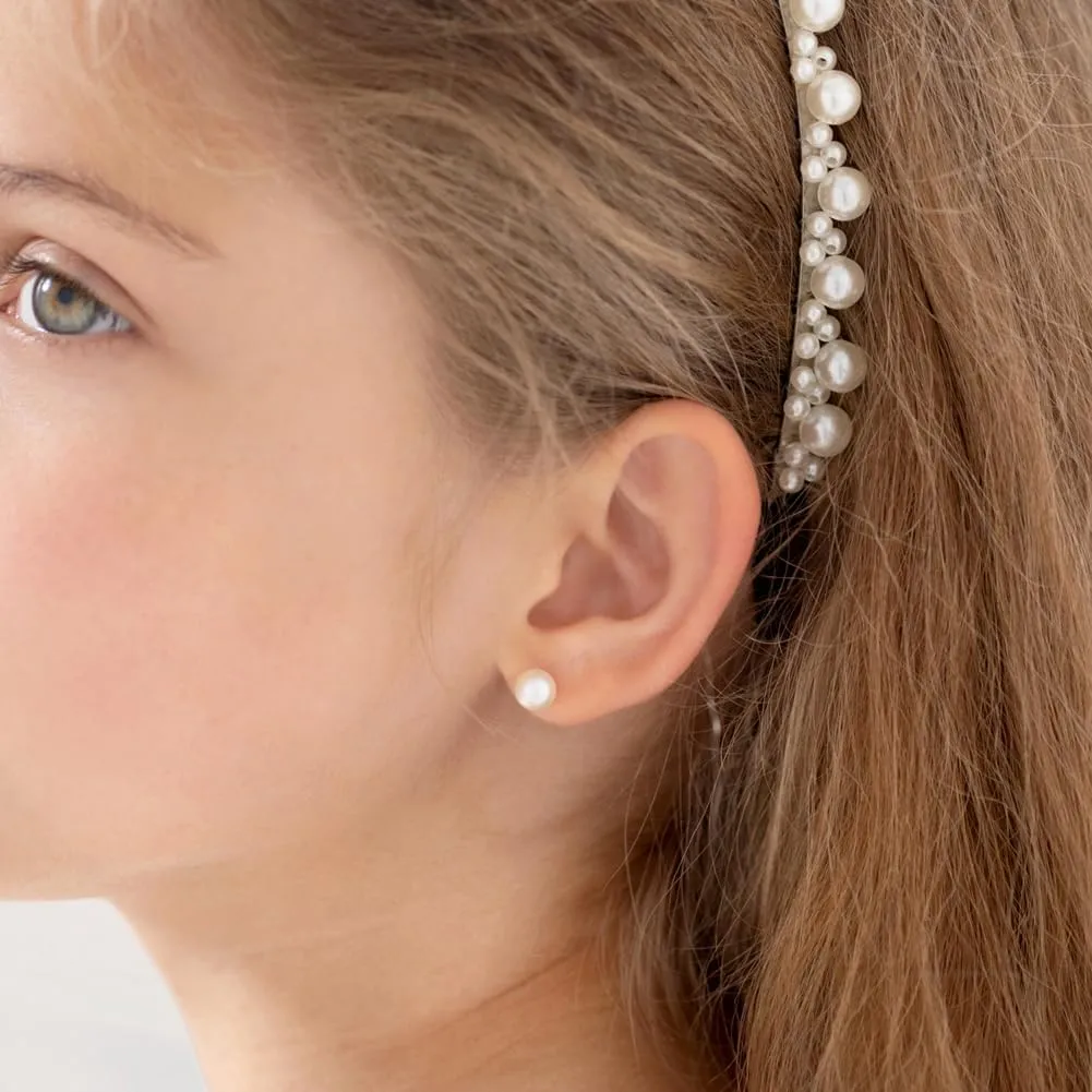 18k Yellow Gold 3mm-6mm Girls' Classic Cultured Pearl Safety Screw Back Earrings - Freshwater Cultured Pearl Earrings for Infants, Toddlers, Little Girls, and Teens