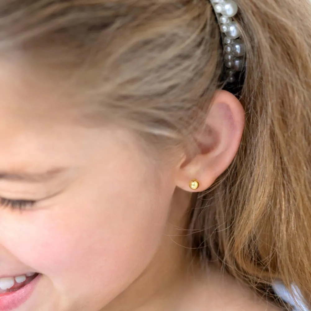 18k Yellow Gold Classic Ball Safety Screw Back Stud Earrings for Babies, Infants, Toddlers, and Little Girls 3mm-5mm - Traditional Plain Ball 18k Gold Stud Earrings for Baby Girls