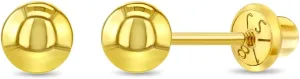 18k Yellow Gold Classic Ball Safety Screw Back Stud Earrings for Babies, Infants, Toddlers, and Little Girls 3mm-5mm - Traditional Plain Ball 18k Gold Stud Earrings for Baby Girls