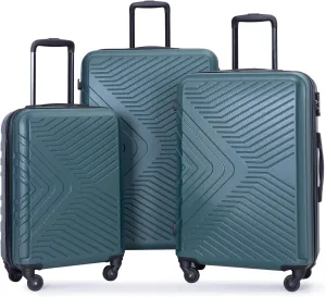 3 Piece Lightweight Hard-Shell Suitcase Set for Stress-Free Travel, Spacious Interior, Easy Maneuvering with Spinner Wheels, Dark Green