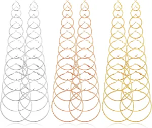 36 Pairs Silver Rose Gold Hoop Earrings for Women Stainless Steel Big Medium Small Loop Earrings Set Pack Classic Circle Round Eardrops Set