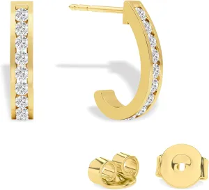 3/8 cttw Lab Grown Diamond Classic J Hoop Earrings | 925 Sterling Silver Plated 14k Yellow/14k White Gold (Clarity: VS, Color: FG, 0.40cttw)