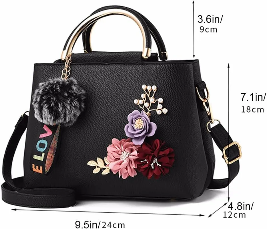 3D Floral Satchel Bag Womens Handbags Faux Leather Medium Tote Bags Top Handle Handbag Crossbody Bag Shoulder Bag, Green