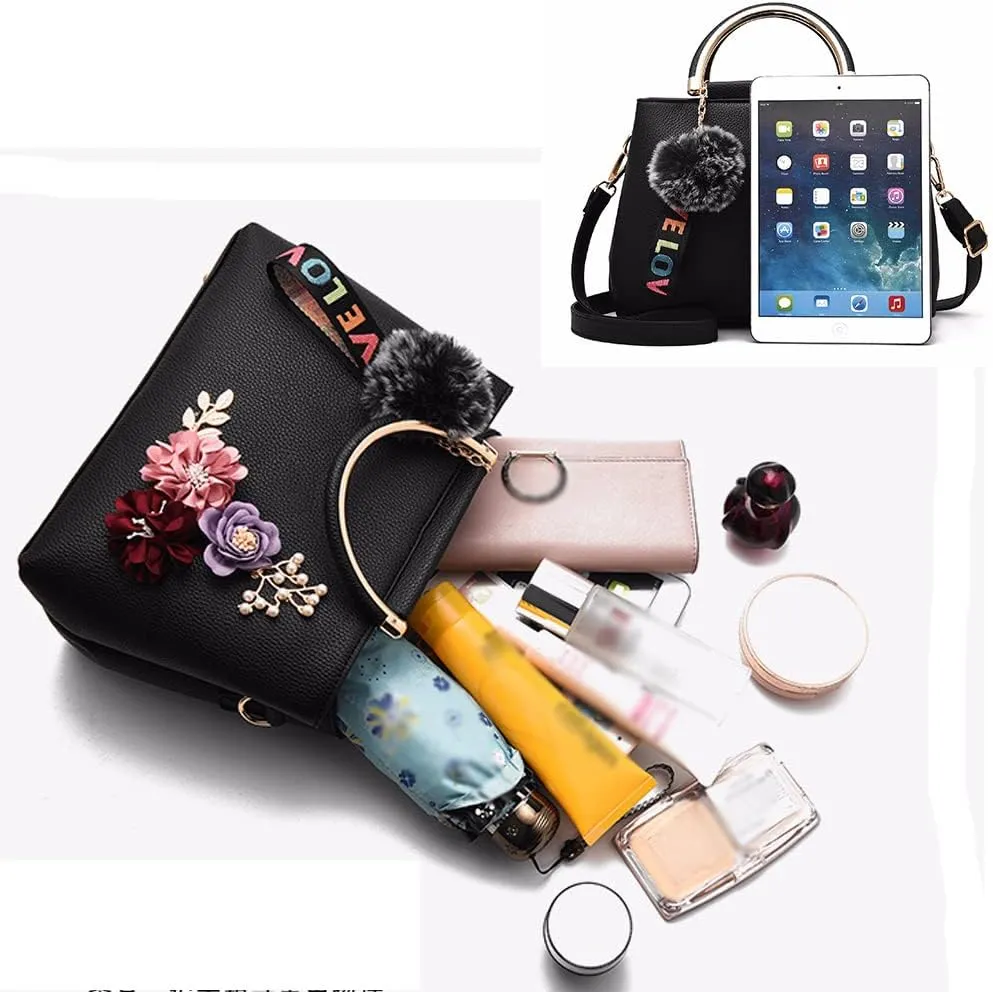3D Floral Satchel Bag Womens Handbags Faux Leather Medium Tote Bags Top Handle Handbag Crossbody Bag Shoulder Bag, Green