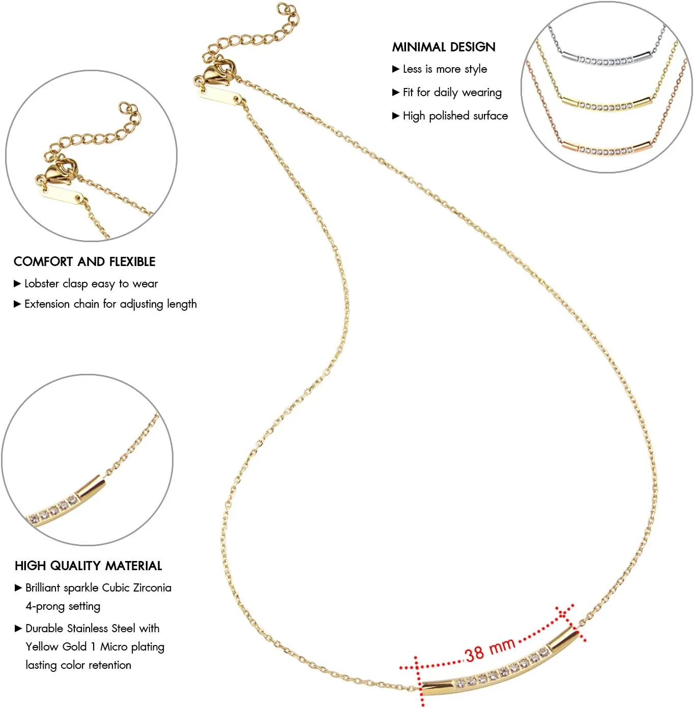 555Jewelry Womens Stainless Steel Classic Bar Cubic Zirconia Pendant Necklace