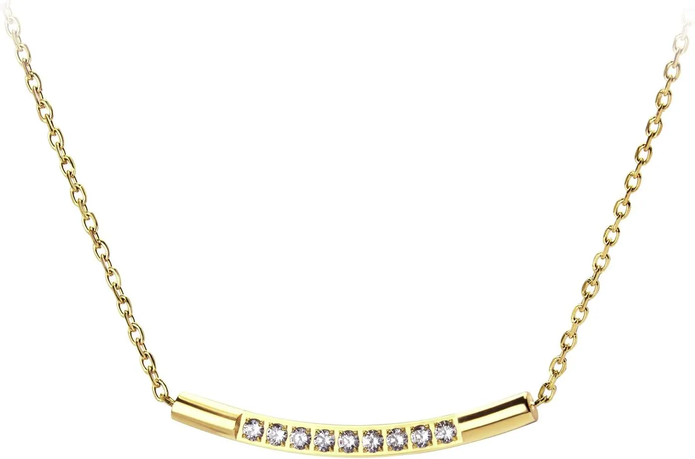 555Jewelry Womens Stainless Steel Classic Bar Cubic Zirconia Pendant Necklace