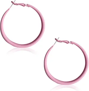 70s 80s Classic Vintage Big Colorful Matte Metal Hoop Earrings Retro Neon Large Earrings Party Dangle Drop Earrings Accessories for Women (Pink)