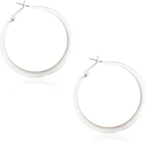 70s 80s Classic Vintage Big Colorful Matte Metal Hoop Earrings Retro Neon Large Earrings Party Dangle Drop Earrings Accessories for Women (White)