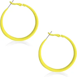 70s 80s Classic Vintage Big Colorful Matte Metal Hoop Earrings Retro Neon Large Earrings Party Dangle Drop Earrings Accessories for Women (Yellow)