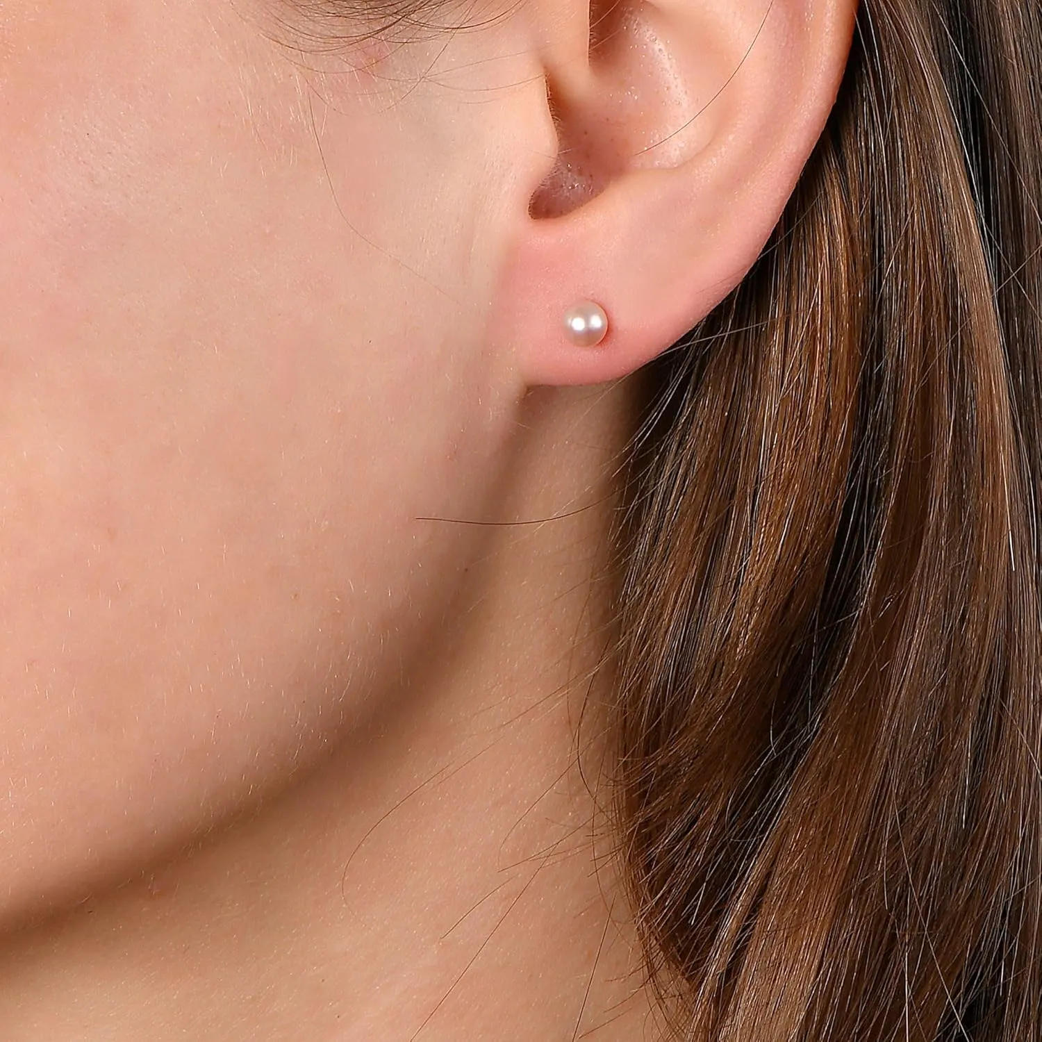 .925 Sterling Silver AAA Round Pink Freshwater Cultured Pearl Classic Stud Earrings - Choice of Pearl Size