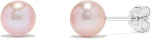 .925 Sterling Silver AAA Round Pink Freshwater Cultured Pearl Classic Stud Earrings - Choice of Pearl Size