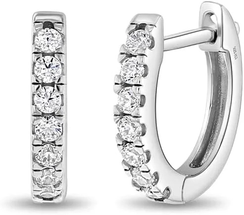 925 Sterling Silver Classic Clear Cubic Zirconia Hoop Huggie Earrings for Young Girls - Popular Small Hoop Earrings for Young Girls and Pre-teens with Shimmering Cubic Zirconia Stones