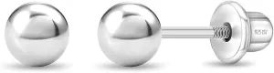 925 Sterling Silver Elegant & Classic 3mm-4mm Tiny Ball Screw Back Stud Baby Earrings - Quality Round Shaped Girl's Earrings Excellent for Babies, Toddlers & Young Girls