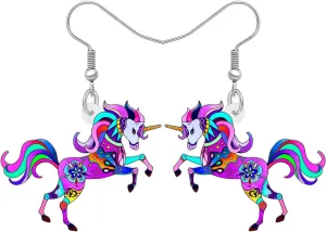 Acrylic Colorful Cute Classic Unicorn Earrings Fantasy Myths Animals Dangle Novelty Jewelry For Women Rainbow Unicorn Lovers Charms Party Gifts