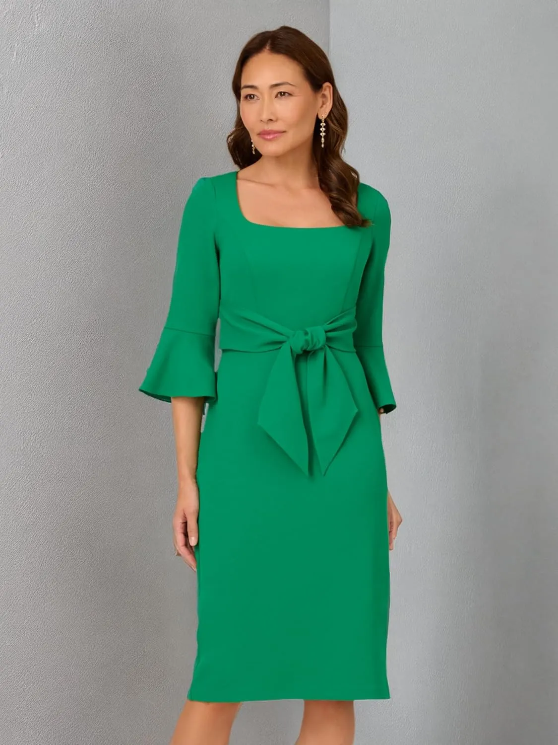 Adrianna Papell Women's Bell Sleeve Tie Front Dress