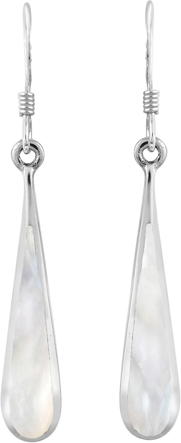 AeraVida Enchanting White Mother of Pearl Shell Long Teardrop Shaped Classic Fishhook Dangle Earrings for Elegant Evening Wear with a Beach Vibe