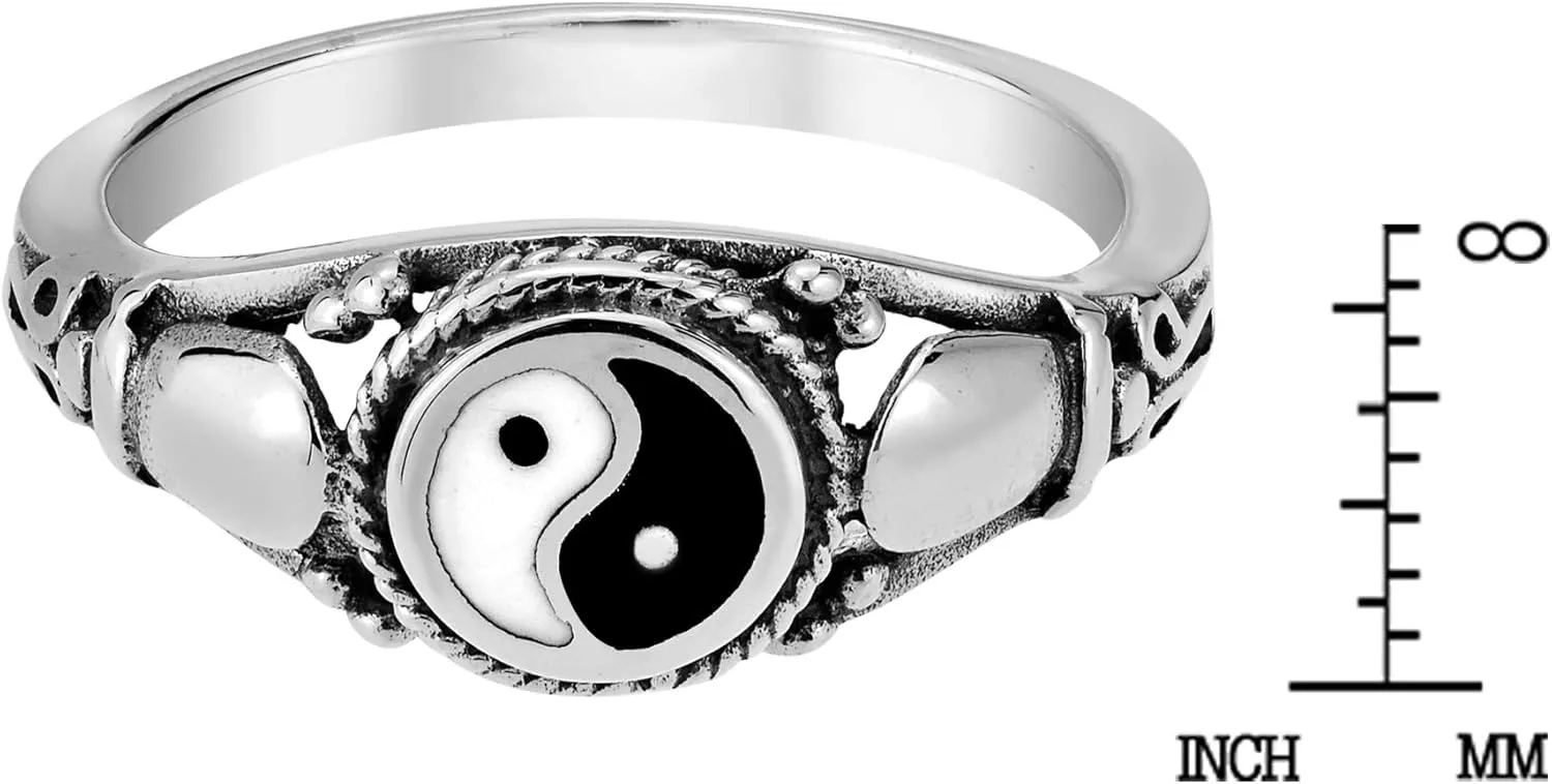 AeraVida Timeless Yin and Yang Cobra Symbol .925 Sterling Silver Ring