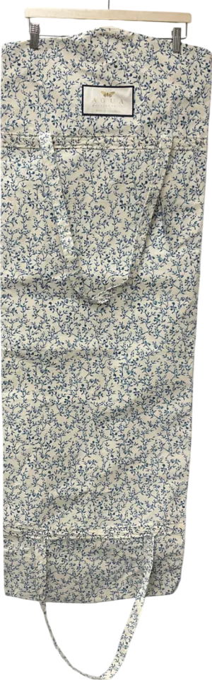 Agua White Garment Bag Blue Floral Print On Cream Canvas Long Shoulder Handles