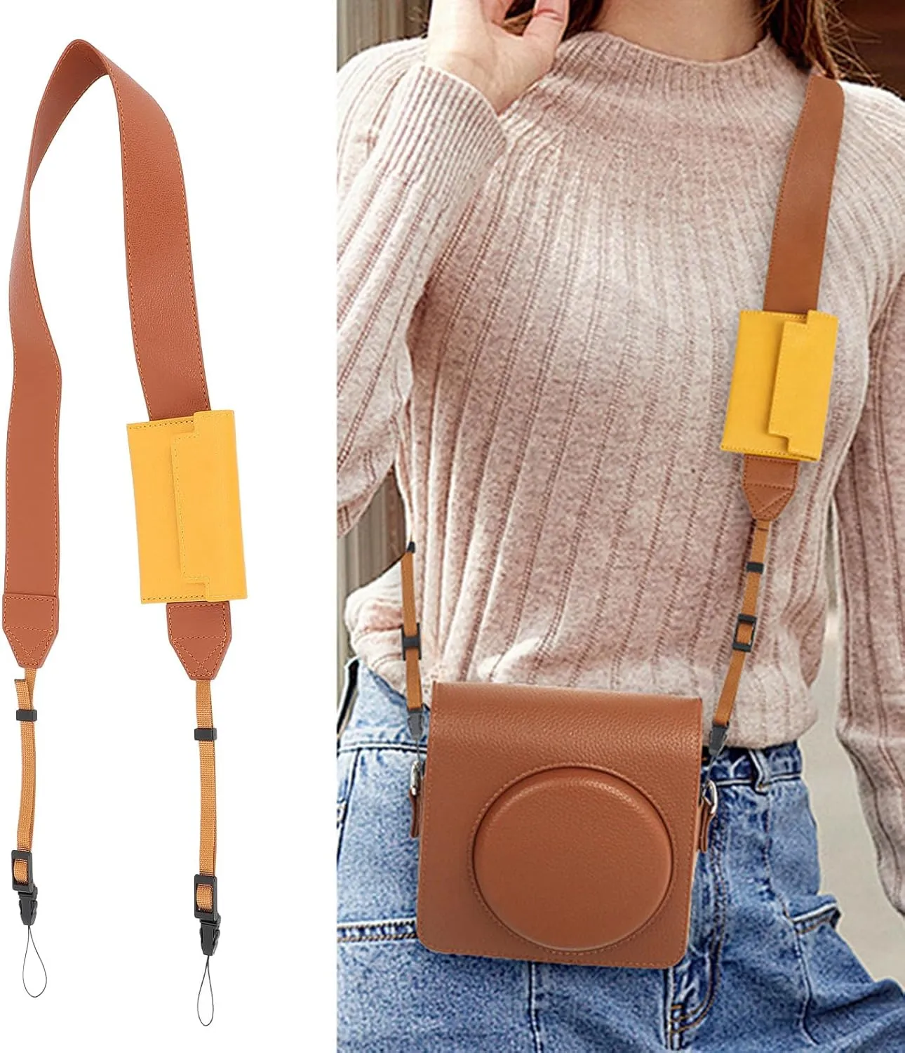 Akozon Camera Strap Comfortable PU Leather Neck Shoulder Strap for Mirrorless Camera Bag