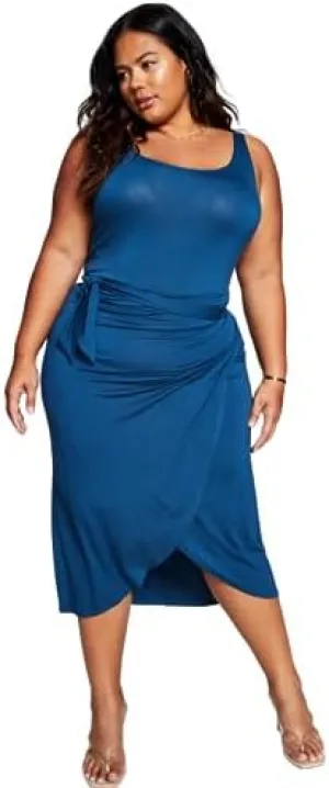 and Now This Women's Trendy Plus Size Side-Tie Midi Dress