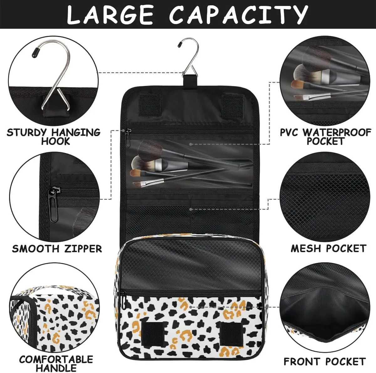 Animal Print Hanging Toiletry Bag, Spacious Travel Toiletry Bag for Women Men, Cosmetic Bags for Women, Travel Makeup Bag Suitable for Business, Camping, and Fitness