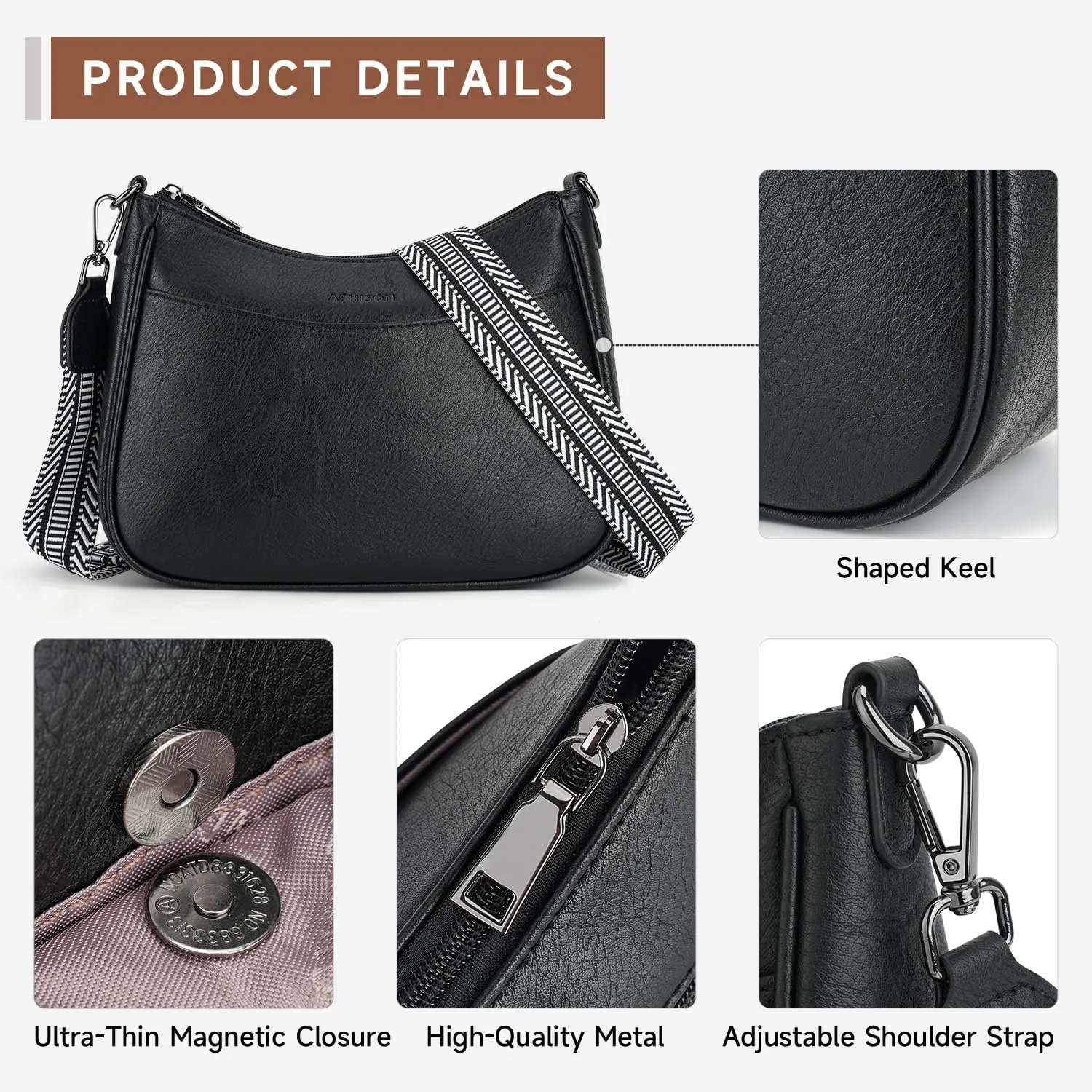 APHISON Trendy Leather Crossbody Purse with Adjustable Strap, Women's Shoulder Handbag