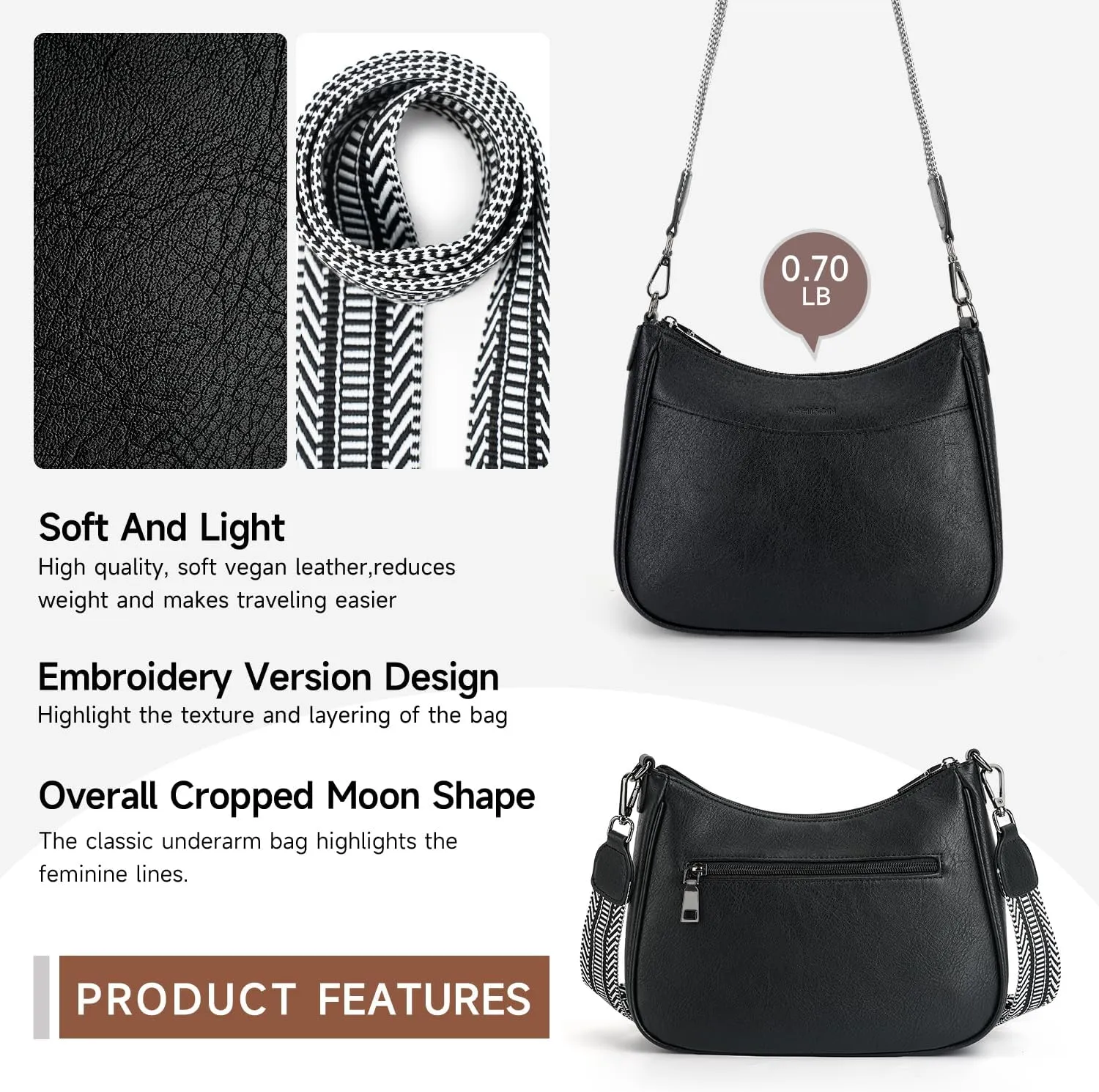 APHISON Trendy Leather Crossbody Purse with Adjustable Strap, Women's Shoulder Handbag