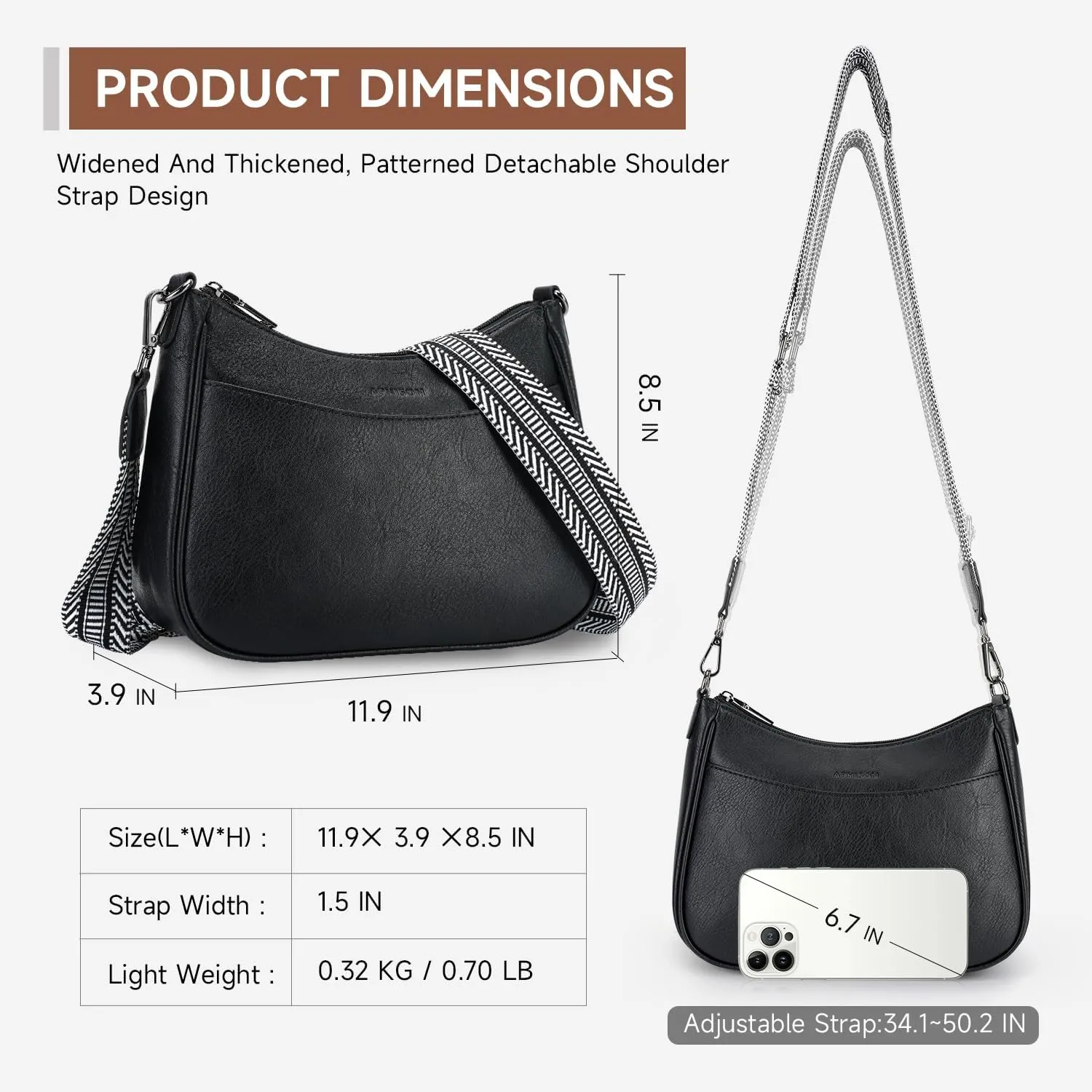 APHISON Trendy Leather Crossbody Purse with Adjustable Strap, Women's Shoulder Handbag