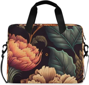 Art Flower Orange Laptop Shoulder Bag, Laptop Sleeve Case with Non-Slip Comfortable Shoulder Strap Multi-Pockets Messenger Bag Briefcase Fits 13-16 inch Laptop Computer Tablet