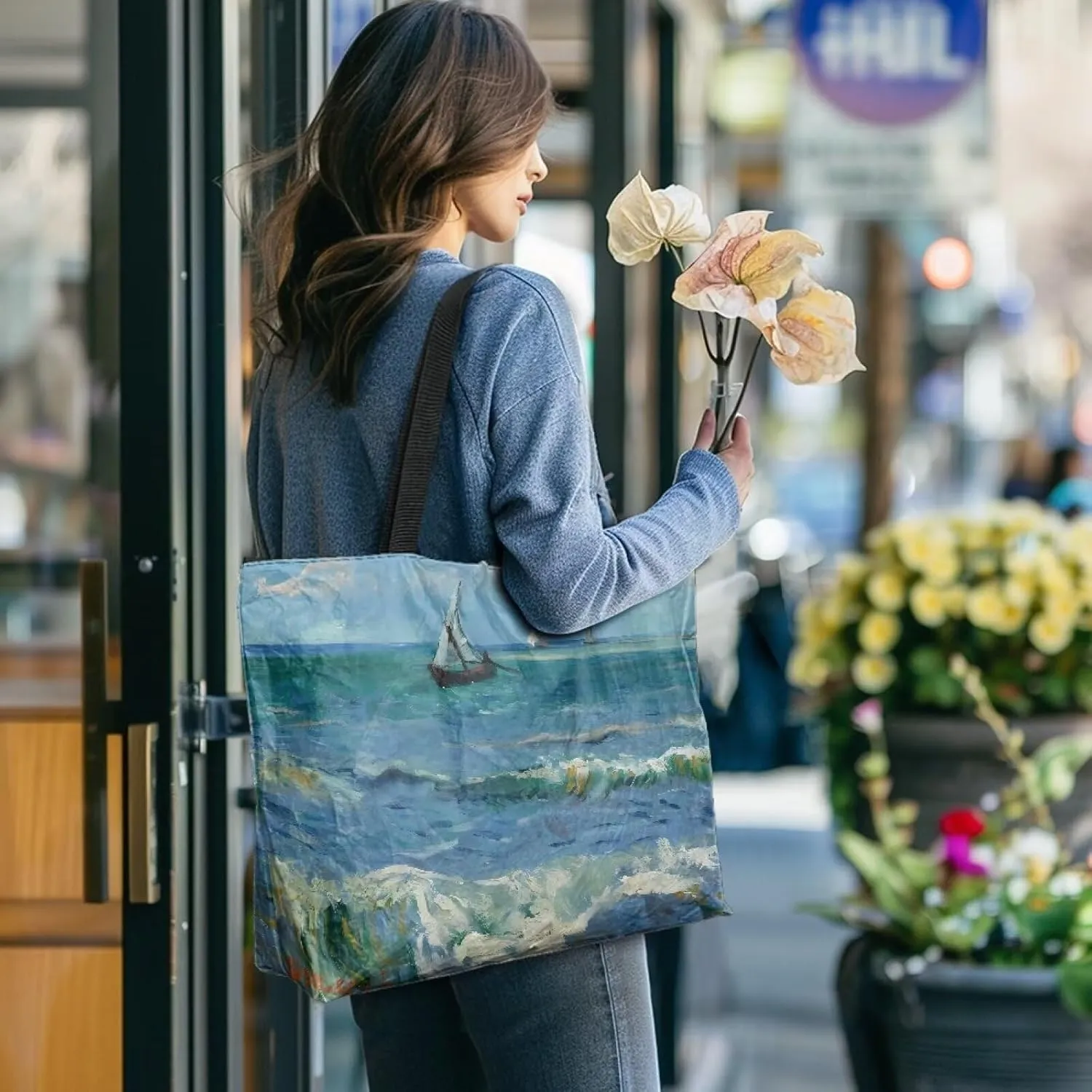 Art Lover Zippered Tote Bag Waterproof Large Work Tote Bags, Van Gogh Artwork Women's Purse Handbags Travel Totes