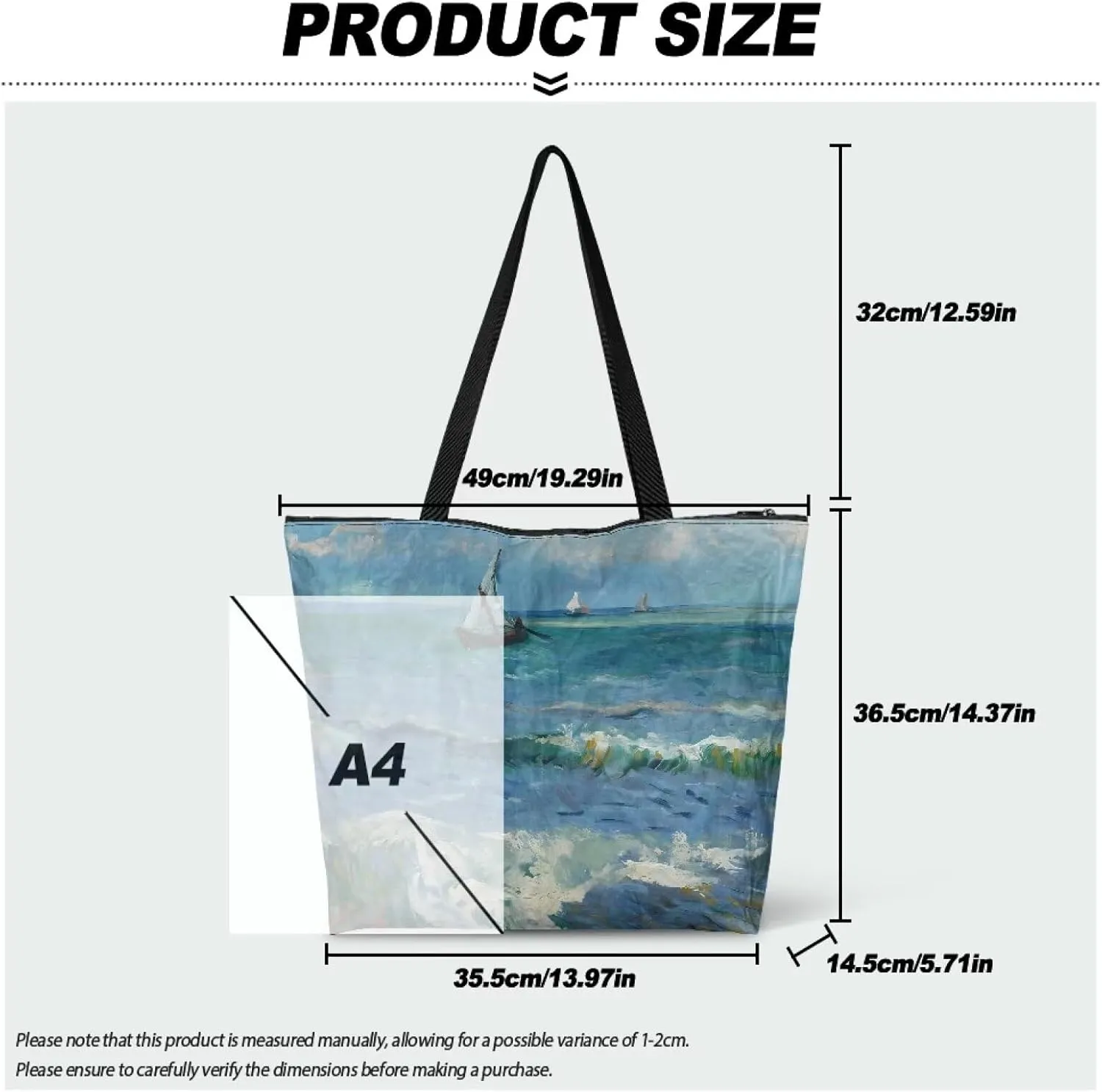 Art Lover Zippered Tote Bag Waterproof Large Work Tote Bags, Van Gogh Artwork Women's Purse Handbags Travel Totes