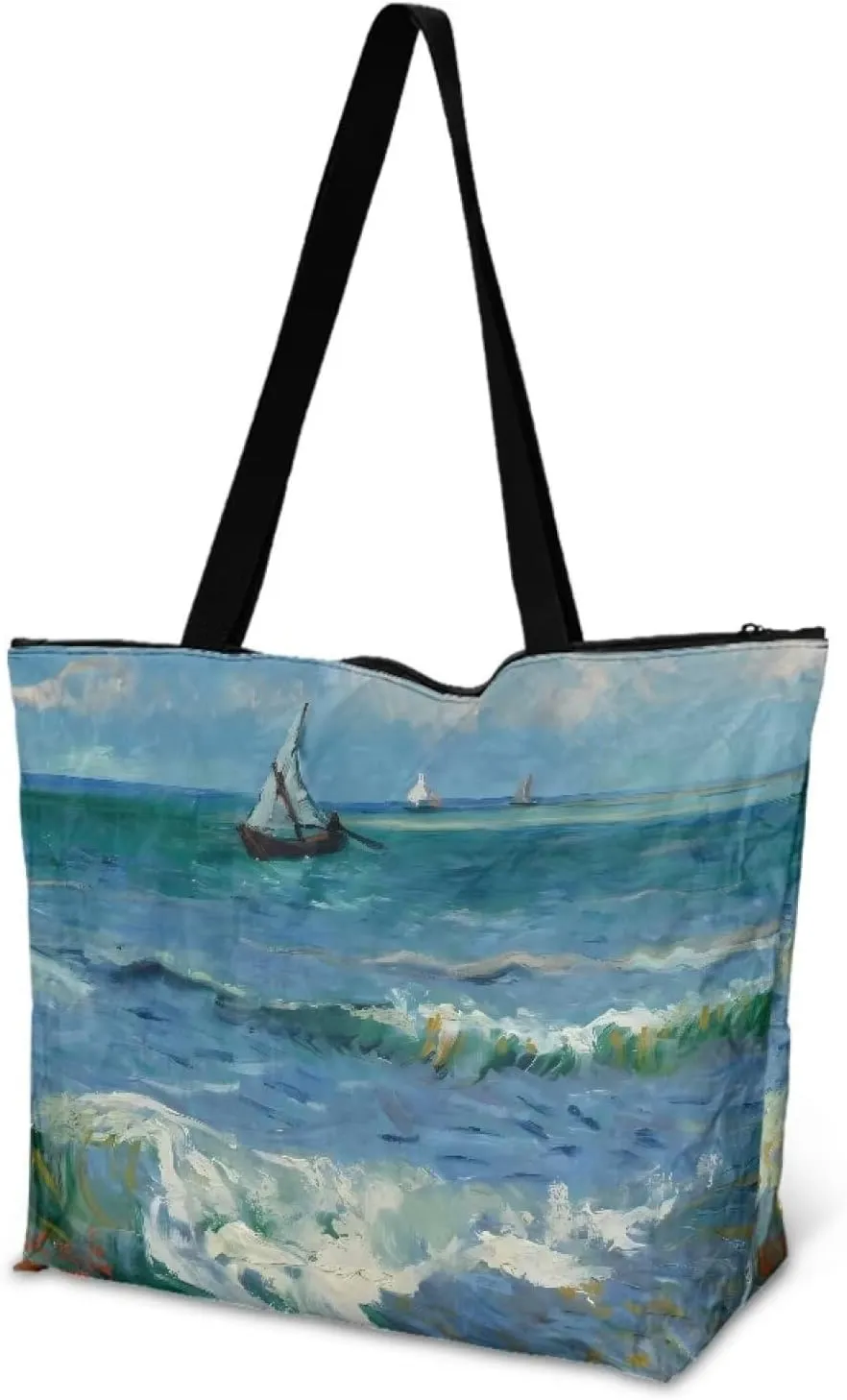 Art Lover Zippered Tote Bag Waterproof Large Work Tote Bags, Van Gogh Artwork Women's Purse Handbags Travel Totes