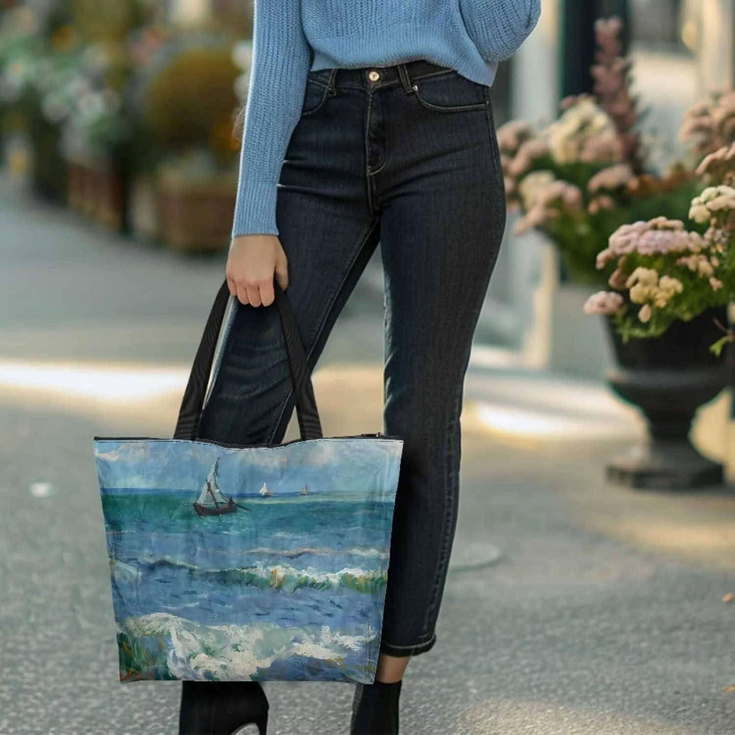 Art Lover Zippered Tote Bag Waterproof Large Work Tote Bags, Van Gogh Artwork Women's Purse Handbags Travel Totes