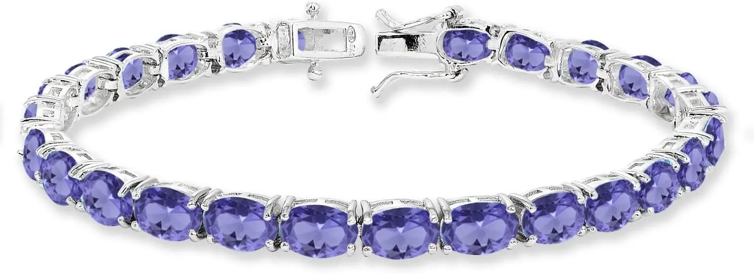 B. BRILLIANT Sterling Silver 7x5mm Simulated Morganite Oval-cut Classic Tennis Bracelet for Women