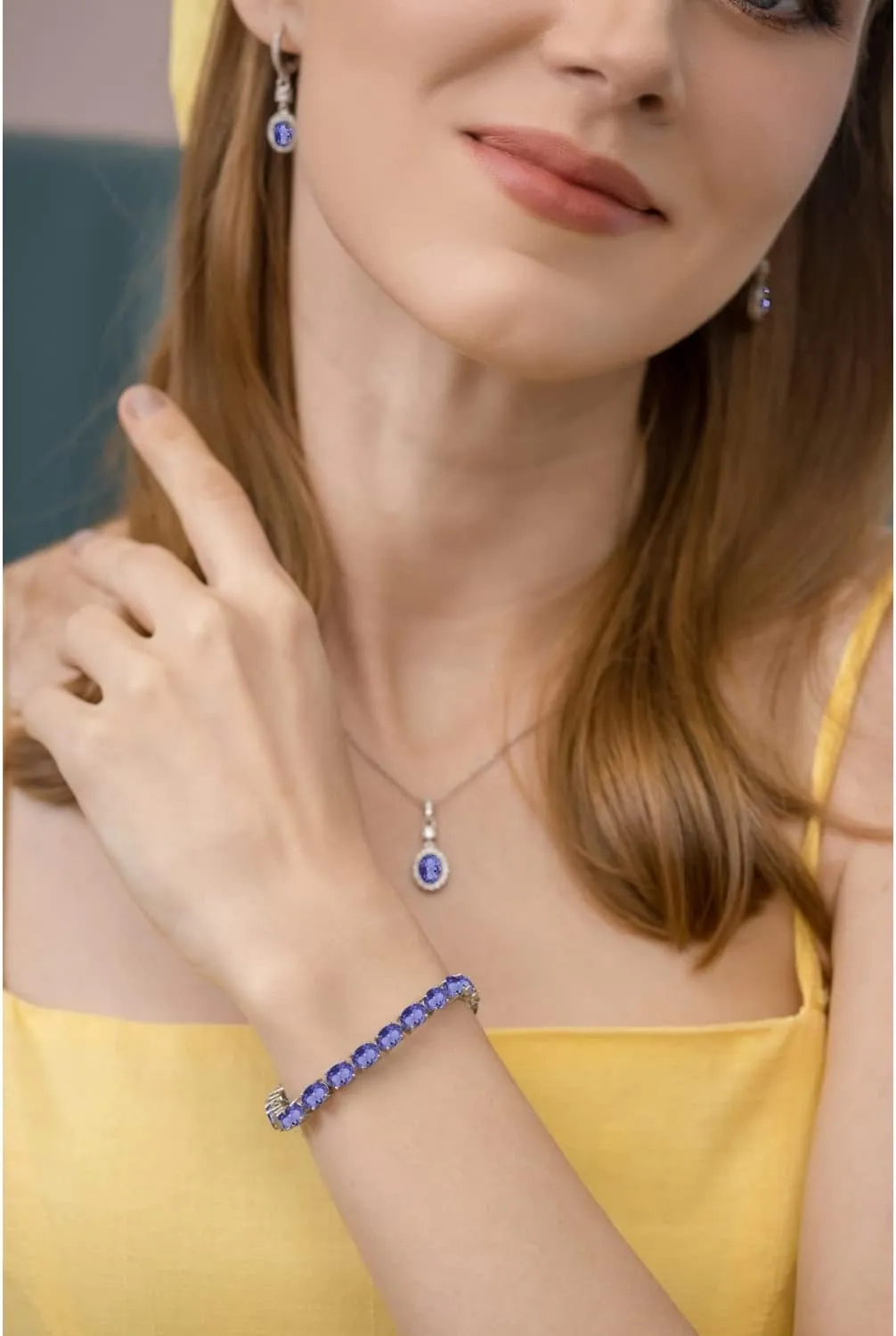 B. BRILLIANT Sterling Silver 7x5mm Simulated Morganite Oval-cut Classic Tennis Bracelet for Women