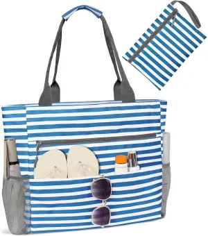 Beach Bag-Tote Bags for Women Waterproof Sandproof Beachs totes with zipper for Family Vacation Essential