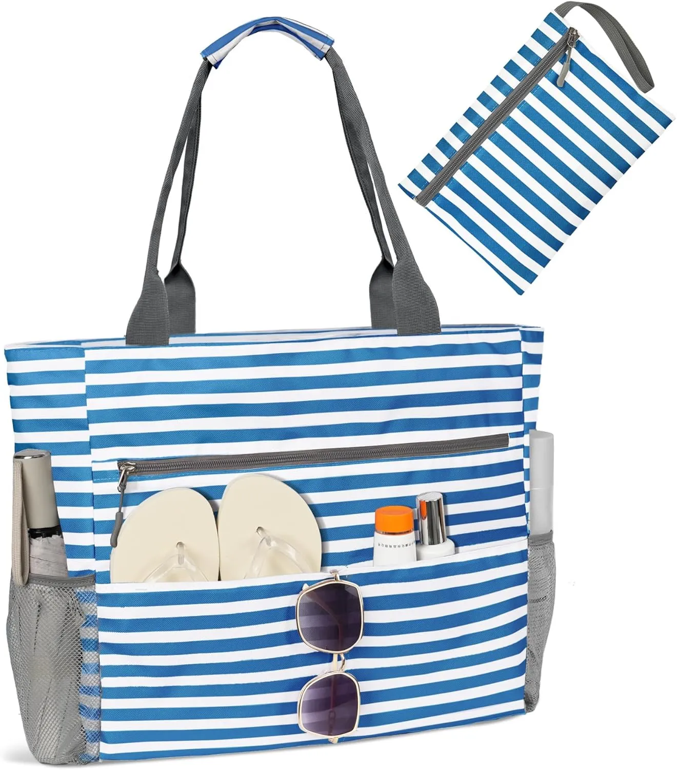 Beach Bag-Tote Bags for Women Waterproof Sandproof Beachs totes with zipper for Family Vacation Essential