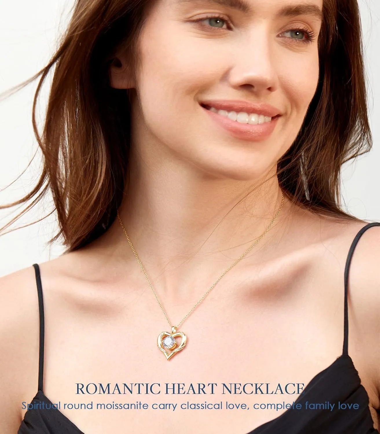 Beam & Bask 2-3 Ct Moissanite Heart Necklaces for Women, 18K Gold Plated Romantic Pendant for Anniversary Birthday, 925 Sterling Silver Jewelry for Wife Girlfriend Mom Her