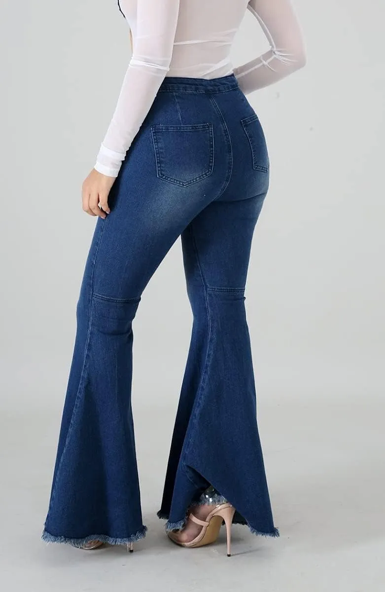 Bell Bottom Jeans for Women High Waisted Stretch Ripped Skinny Hole Classic Raw Hem Denim Flare Pants