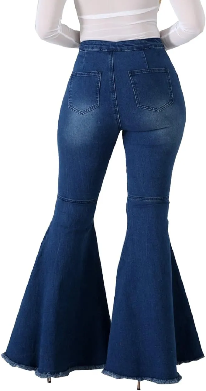 Bell Bottom Jeans for Women High Waisted Stretch Ripped Skinny Hole Classic Raw Hem Denim Flare Pants